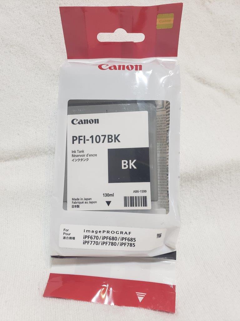 Canon PFI-107BK Ink Cartridge Black 130ml Inkjet 1 Pack, 6705B001AA for imagePROGRAF iPF670 iPF680 iPF685 iPF770 iPF780 iPF785