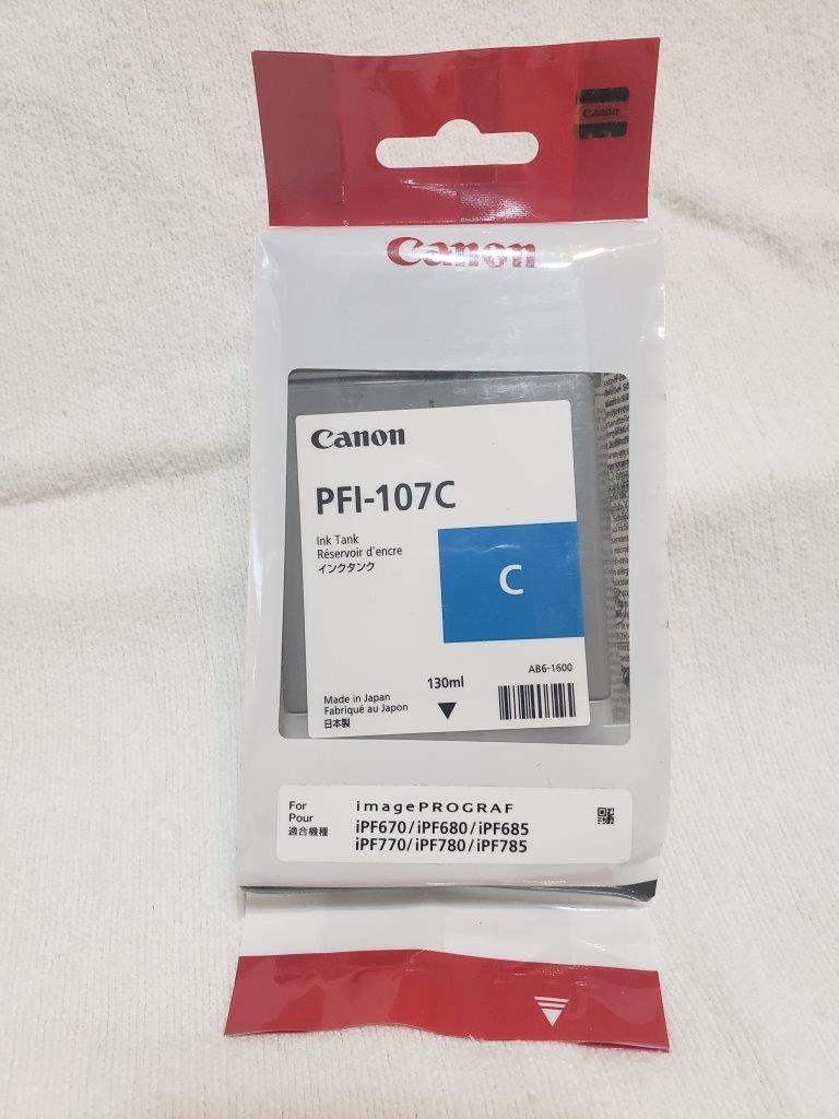 Canon PFI-107C Ink Cartridge Cyan 130ml Inkjet 1 Pack, 6706B001AA for imagePROGRAF iPF670 iPF680 iPF685 iPF770 iPF780 iPF785