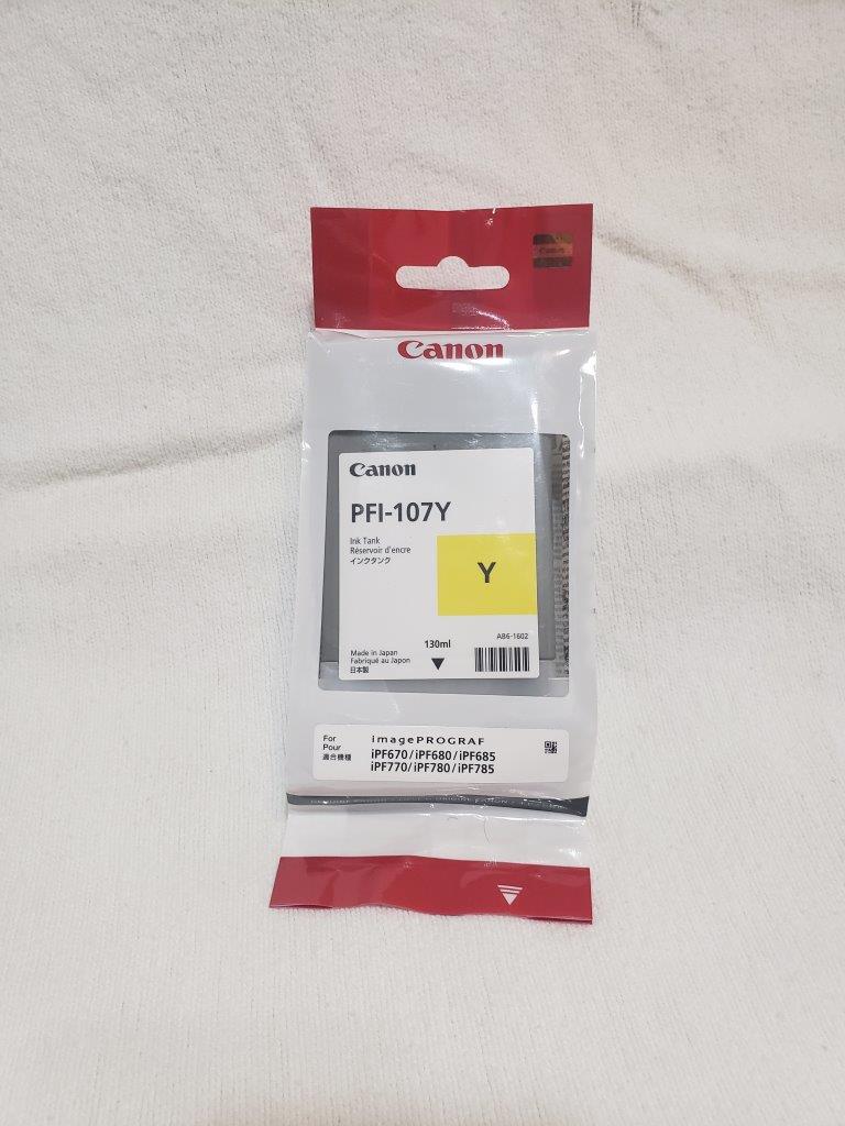 Canon PFI-107Y Ink Cartridge Yellow 130ml Inkjet 1 Pack, 6708B001AA for imagePROGRAF iPF670 iPF680 iPF685 iPF770 iPF780 iPF785