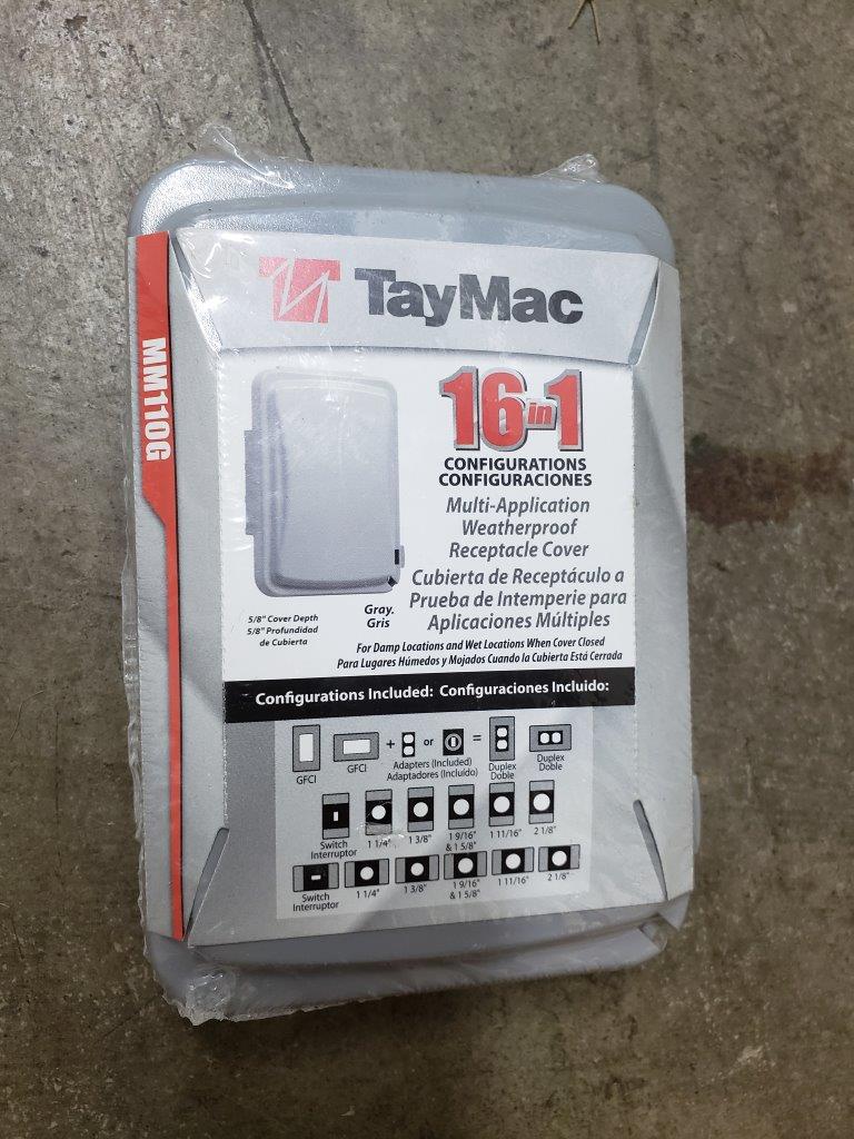 TayMac MM110G Weatherproof Single Outlet Outdoor Receptacle Cover, 5/8 Inches Deep, Grey