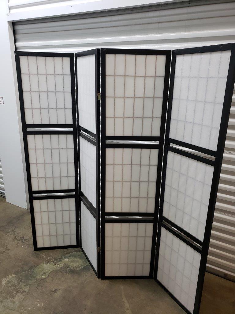 Black 4-Panel Room Divider with Shelving Unit missing