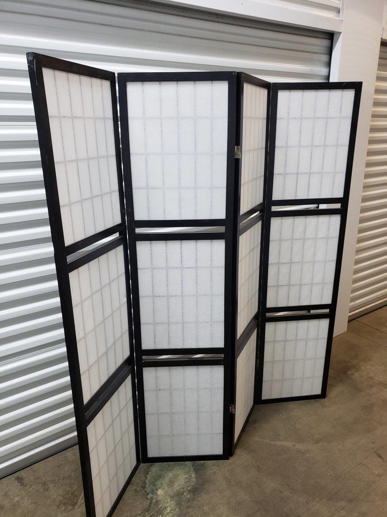 Black 4-Panel Room Divider with Shelving Unit missing