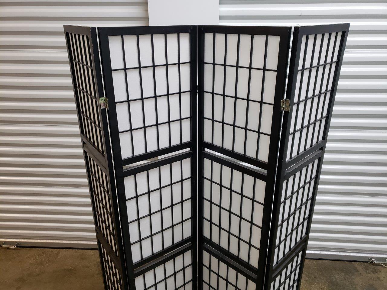 Black 4-Panel Room Divider with Shelving Unit missing