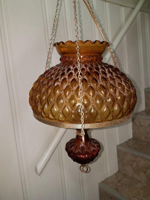 Vintage antique glass and metal pendant chandelier