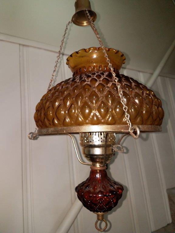 Vintage antique glass and metal pendant chandelier