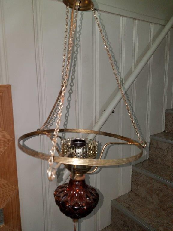 Vintage antique glass and metal pendant chandelier