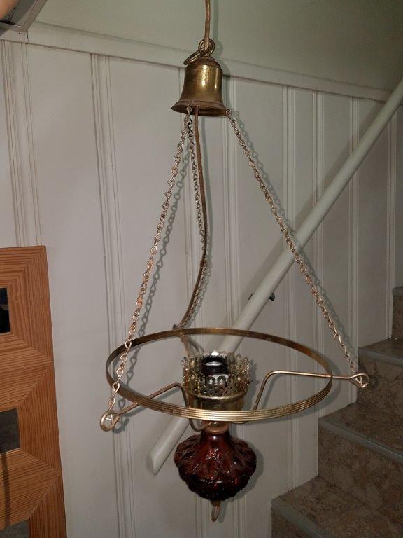 Vintage antique glass and metal pendant chandelier