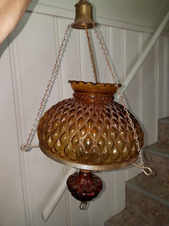 Vintage antique glass and metal pendant chandelier