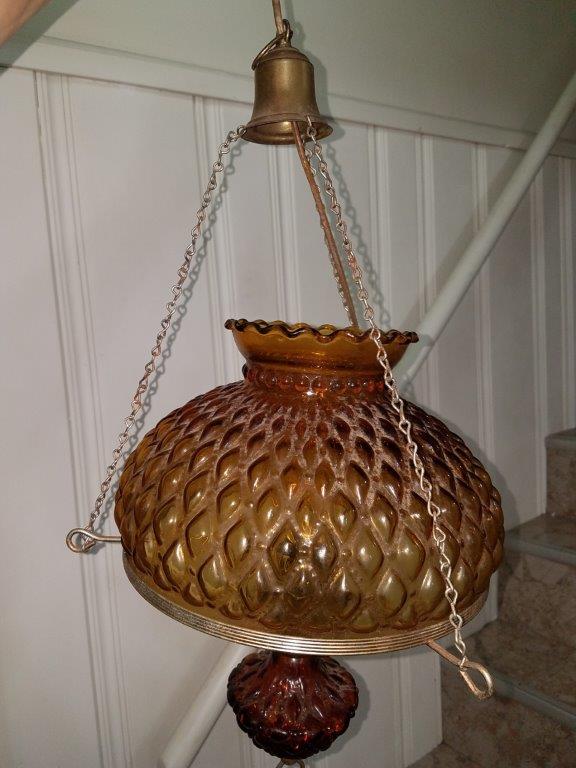 Vintage antique glass and metal pendant chandelier