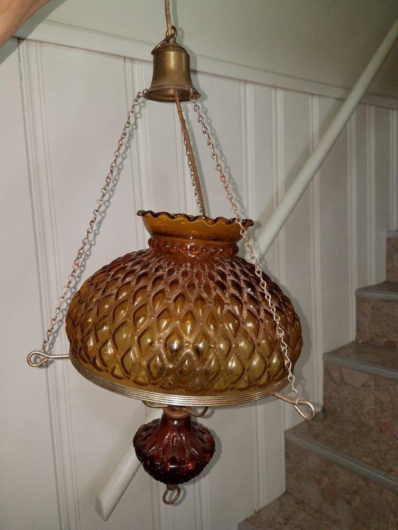 Vintage antique glass and metal pendant chandelier