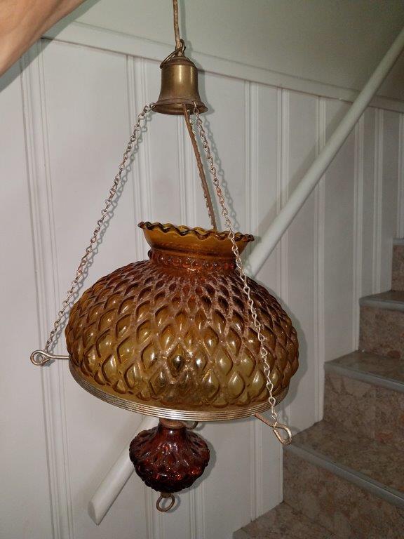 Vintage antique glass and metal pendant chandelier