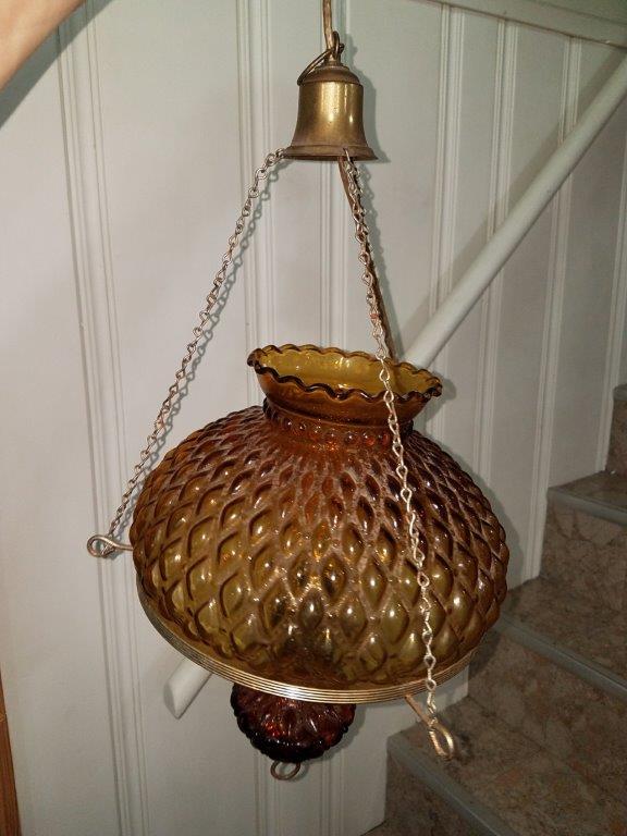 Vintage antique glass and metal pendant chandelier