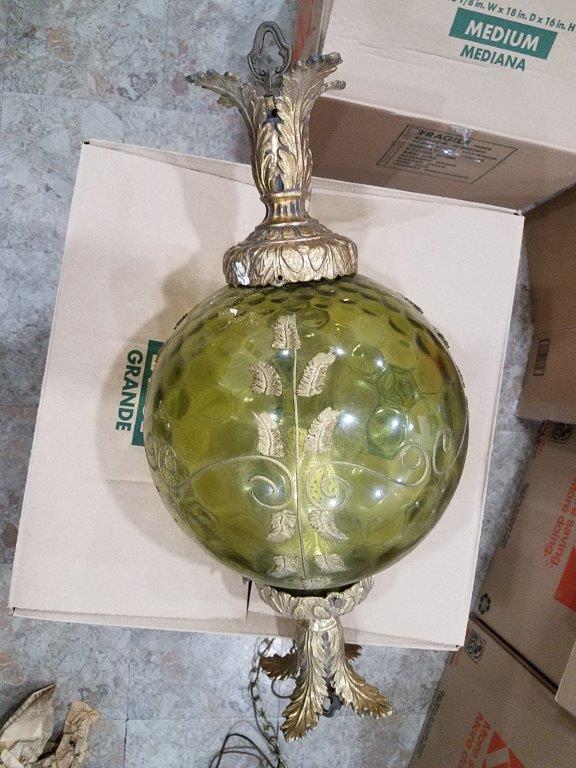 Vintage antique glass and metal Globe pendant Chandelier