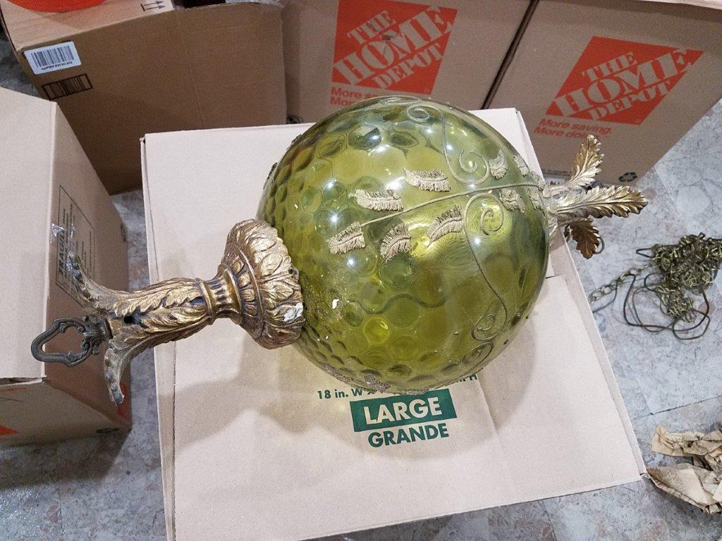 Vintage antique glass and metal Globe pendant Chandelier