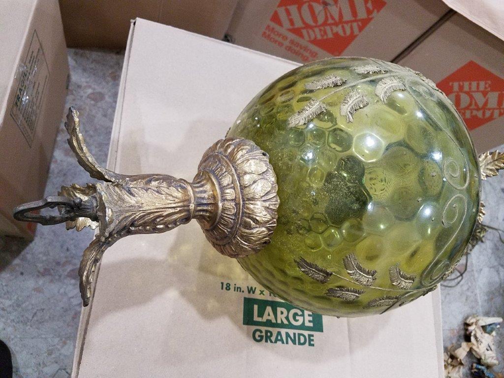 Vintage antique glass and metal Globe pendant Chandelier