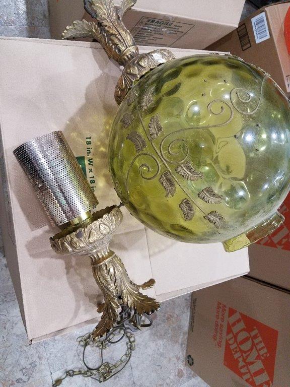 Vintage antique glass and metal Globe pendant Chandelier