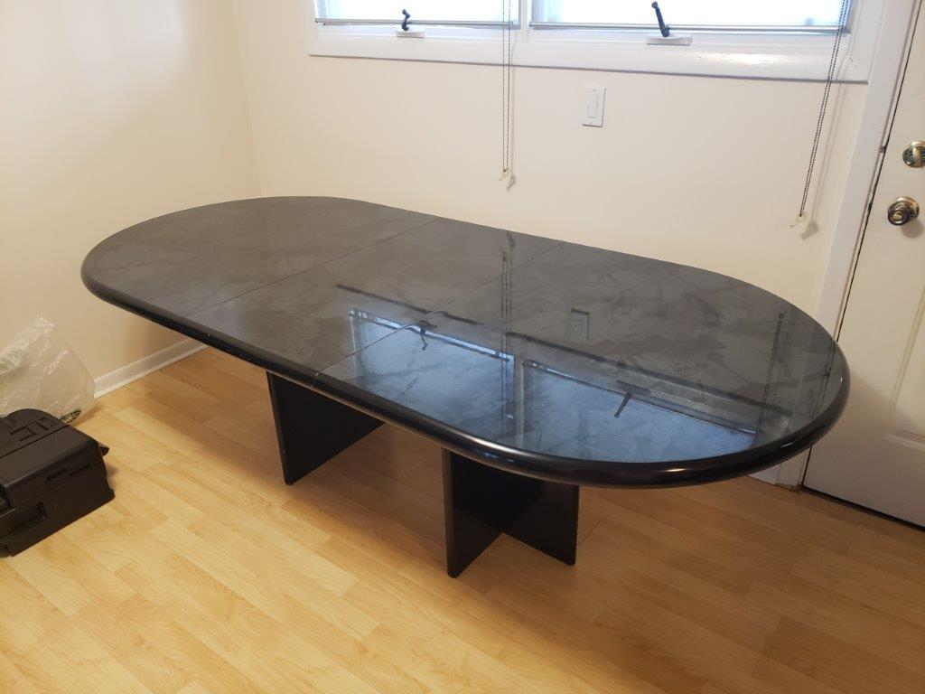 Black Wooden Oval table with adjustable width with insert drop-in leaf 