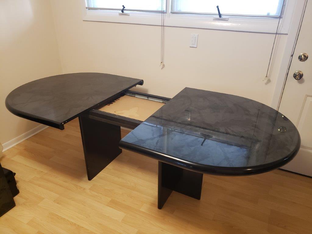 Black Wooden Oval table with adjustable width with insert drop-in leaf 