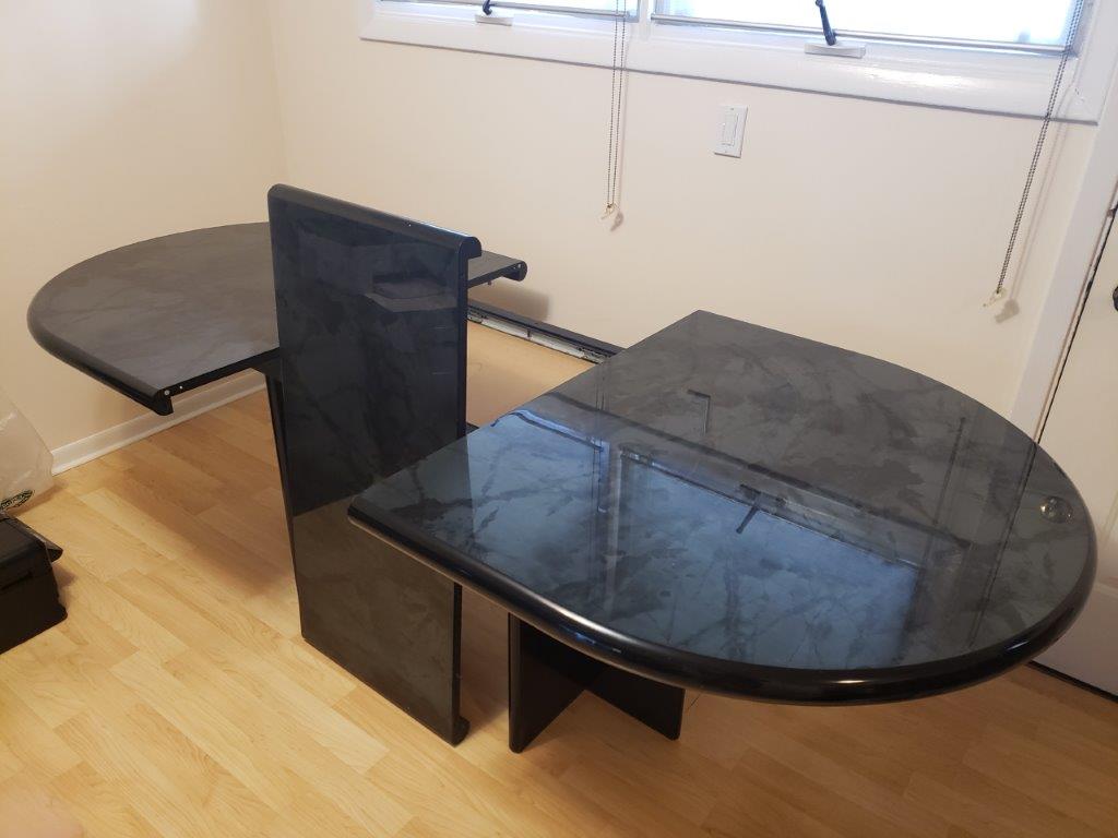 Black Wooden Oval table with adjustable width with insert drop-in leaf 