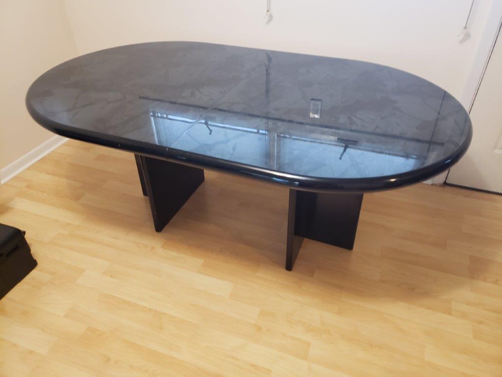 Black Wooden Oval table with adjustable width with insert drop-in leaf 