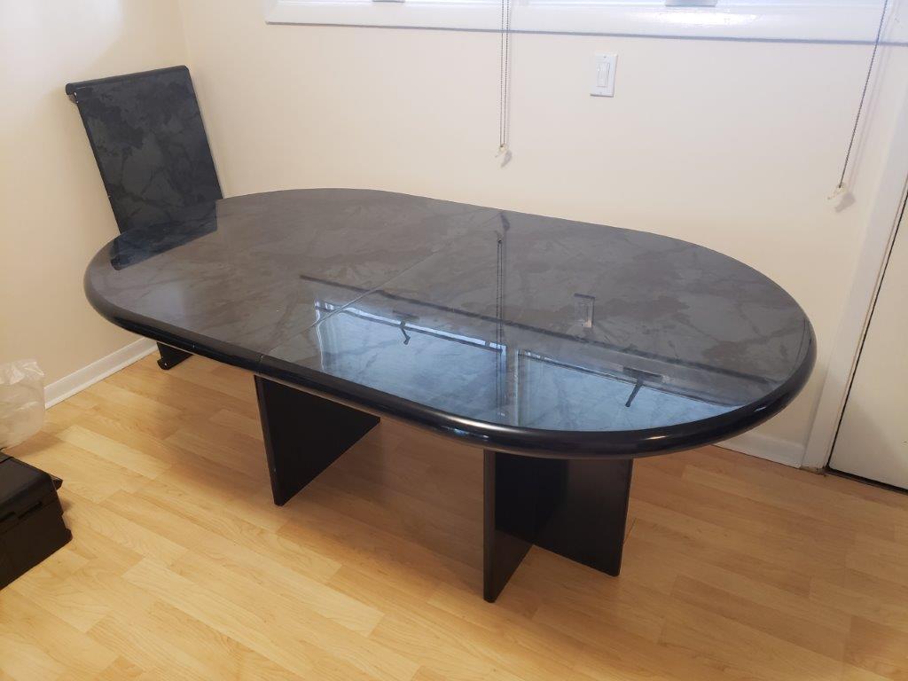 Black Wooden Oval table with adjustable width with insert drop-in leaf 
