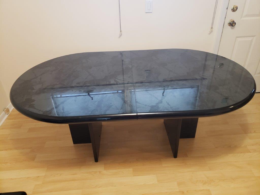 Black Wooden Oval table with adjustable width with insert drop-in leaf 